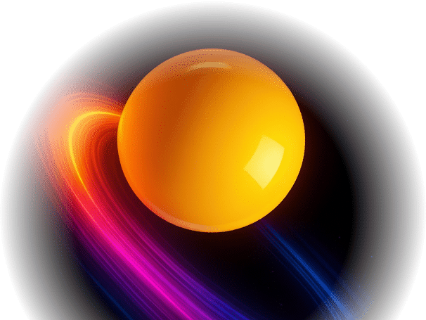 Glowing orange sphere with vibrant neon light streaks