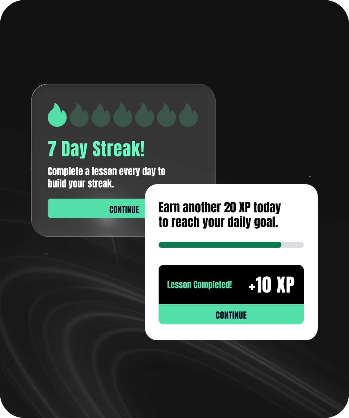 Customizable e-learning streak rewards and XP progress system