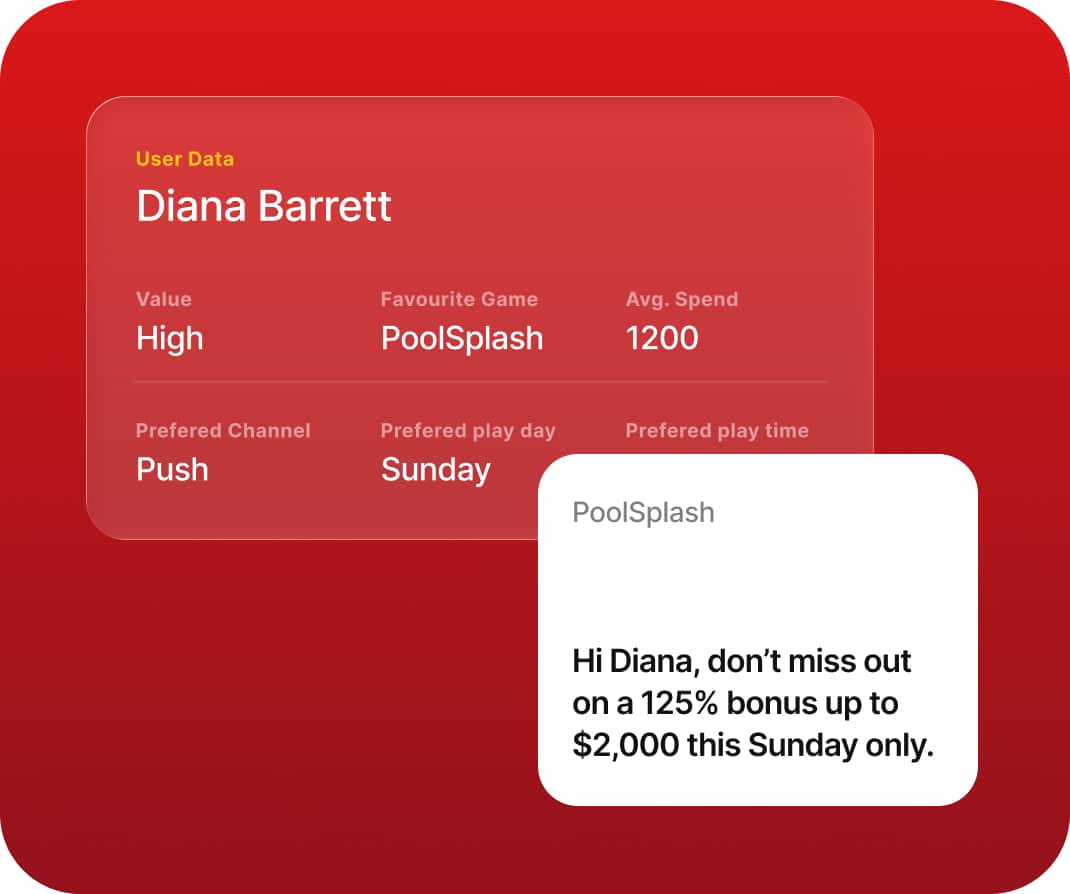 Personalized casino bonus message based on user data and behavior