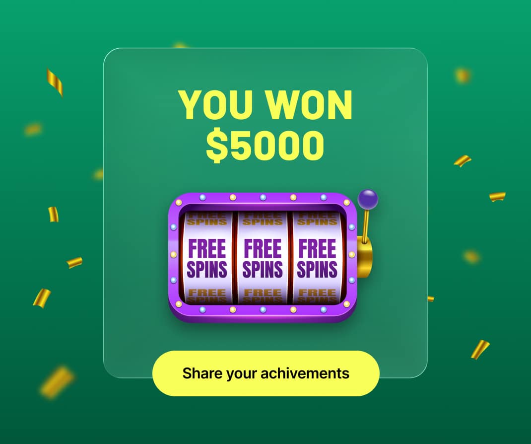 Casino win screen with winning prize and free spins reward popup