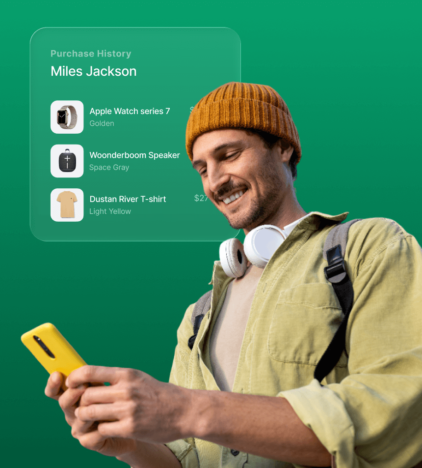 Shopper viewing personalized purchase history and order