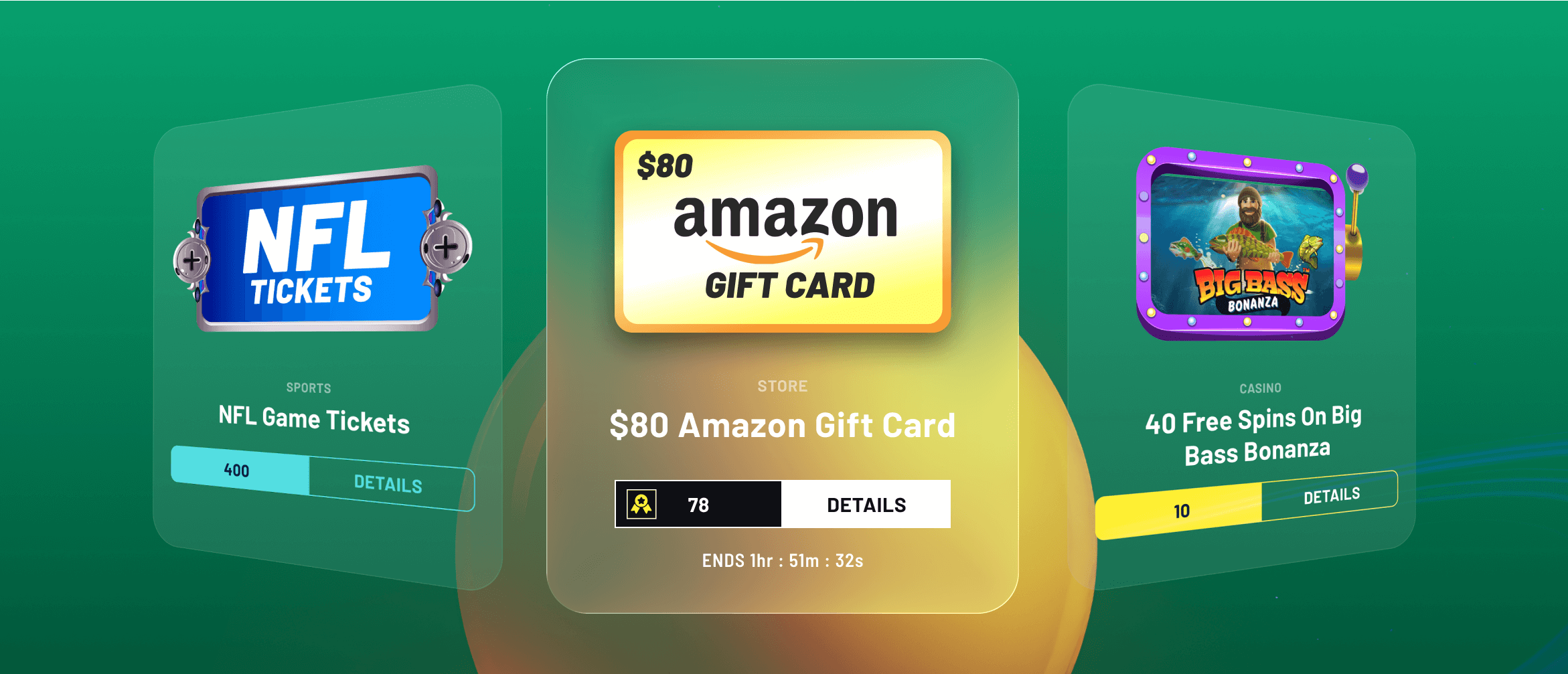 Branded rewards store with gift cards and gaming prizes