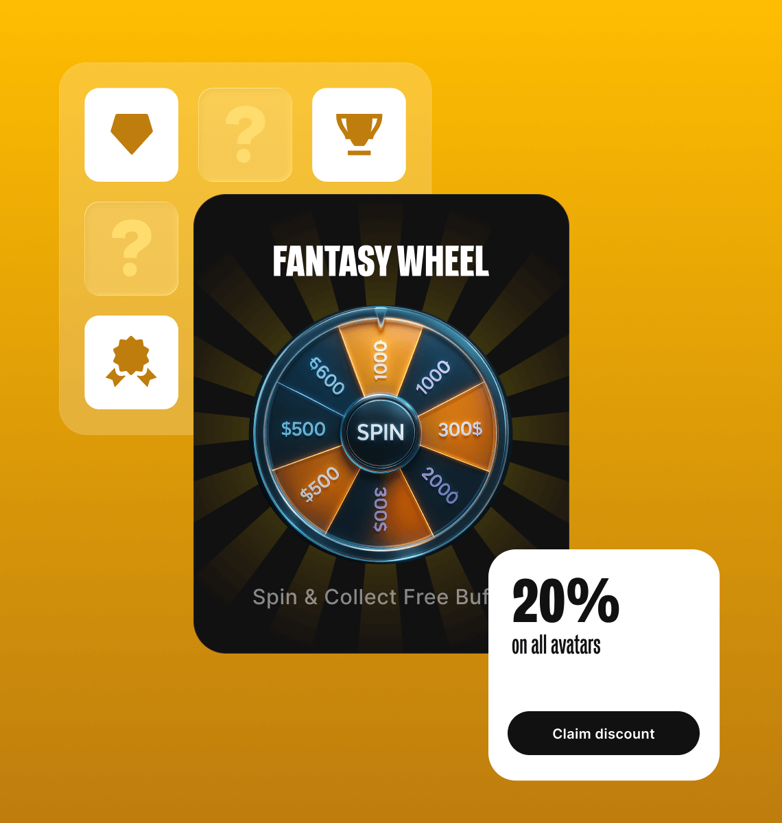 Spin wheel mini game with rewards and discounts