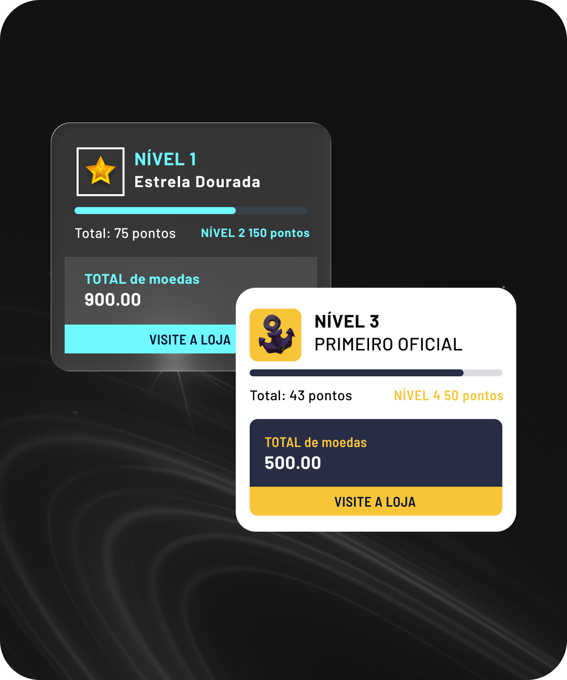 Interface personalizável de níveis e recompensas de jogadores