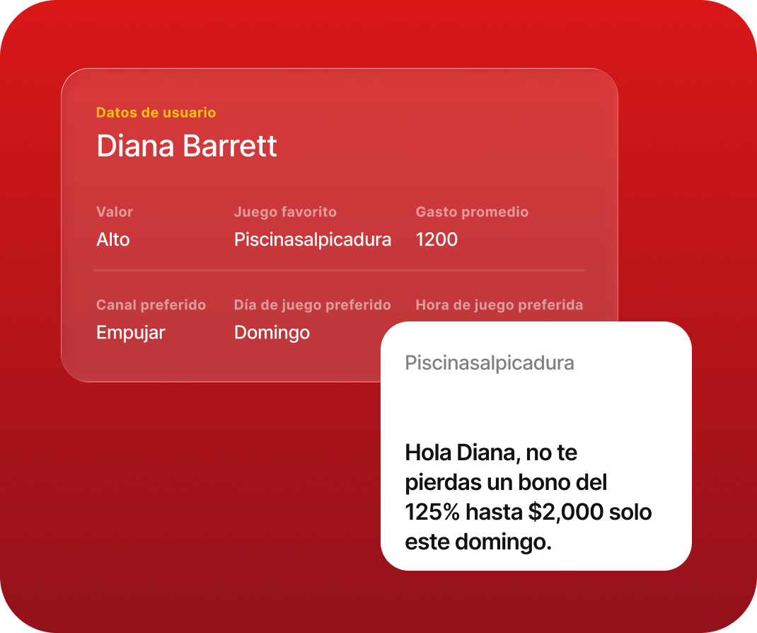 Mensaje de bono de casino personalizado basado en datos y comportamiento del usuario