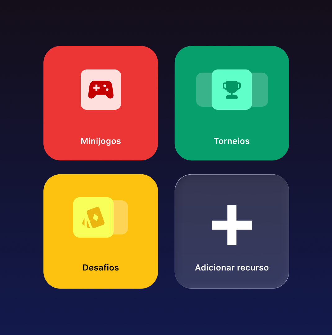 Recursos de gamificação modulares com minijogos e torneios