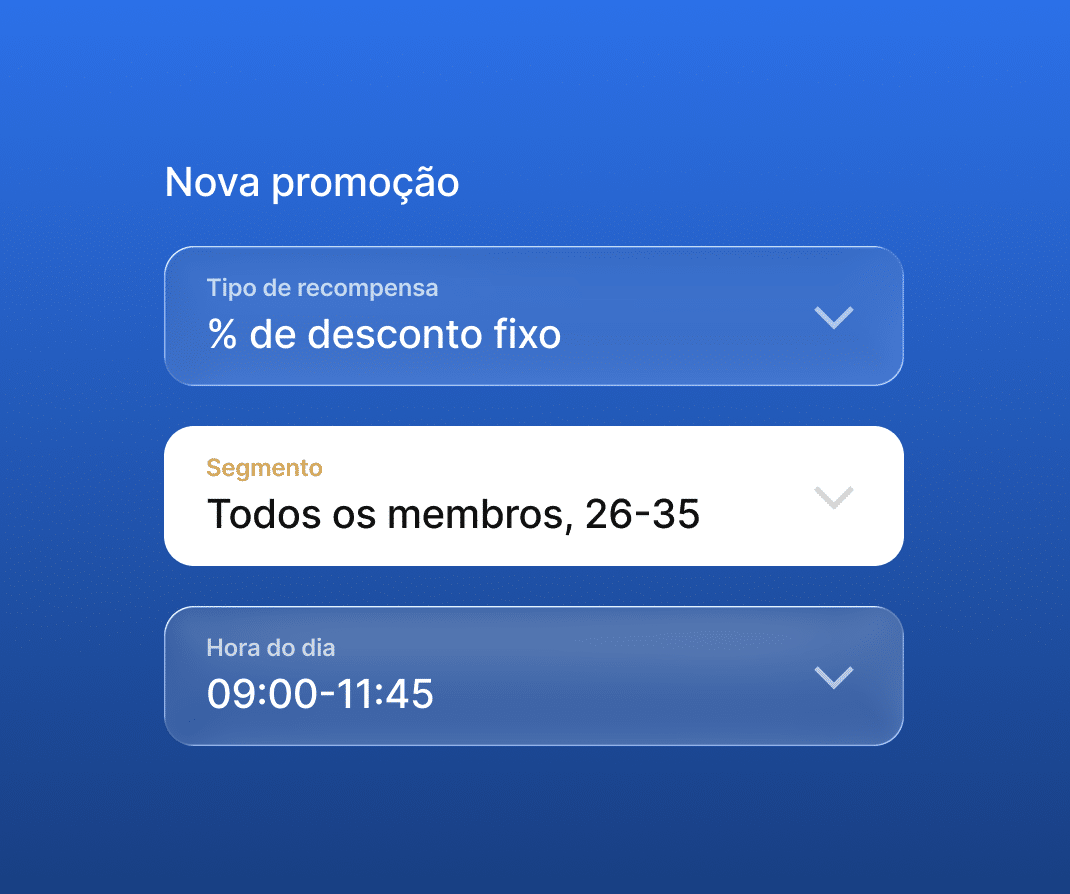Painel de configuração de promoções com segmentação de usuários e agendamento por tempo