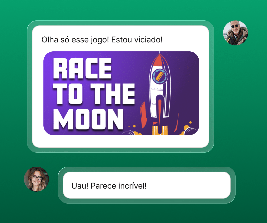 Recurso de compartilhamento em redes sociais dentro do app promovendo o feed de atividade do jogo